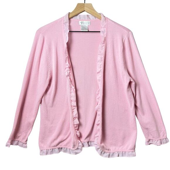 Worthington Light Pink Ruffle Cardigan Sweater Womens Size L - Picture 1 of 8